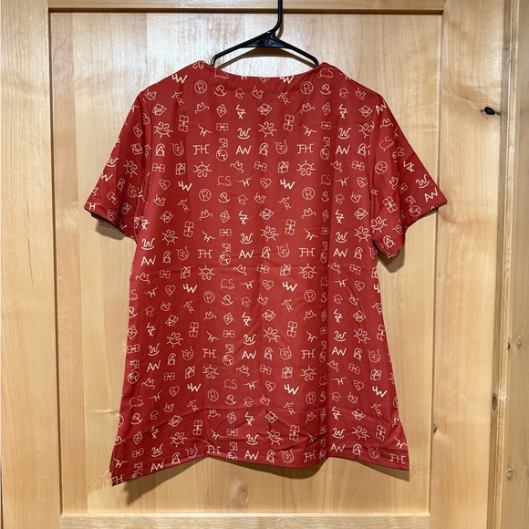 Red Patterned Scrub Top - Picture 2 of 2